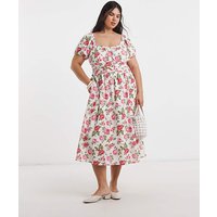 Floral Waist Detail Midi Dress Floral Print