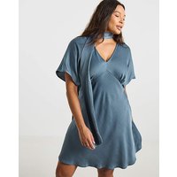 Short Sleeve Satin Scarf Detail Dress