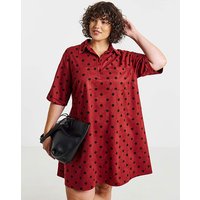 Spot Print Suedette Shift Shirt Dress Spot