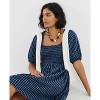 Gingham Shirred Skater Dress Check