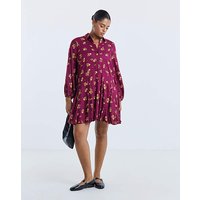 Long Sleeve Godet Shirt Dress Ditsy Print