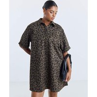 Suedette Shift Shirt Dress Animal