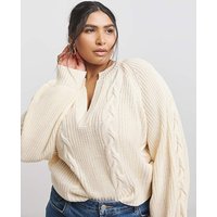 Blouson V Neck Cable Knit
