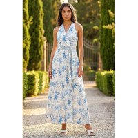 Floral Swirl Halter Neck Dress Light Blue