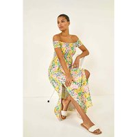 Floral Bardot Shirred Midi Dress