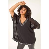 Sequin Trim V Neck Kaftan