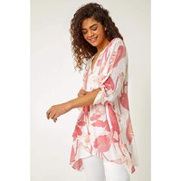 Palm Print V Neck Wrap Tunic Top