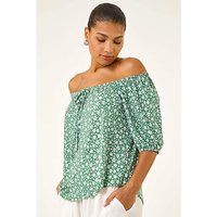 Floral Puff Print Bardot Top