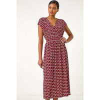 Geo V Neck Stretch Midi Dress