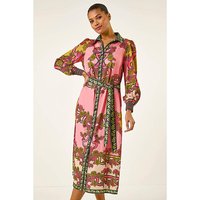 Floral Border Shirt Midi Dress