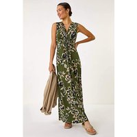 Leaf Print Twist Front Maxi Dress