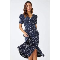 Polka Dot Ruched Sleeve Midi Dress