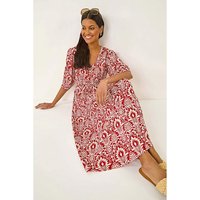 Abstract Print V Neck Midi Dress