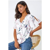 Floral Angel Sleeve V Neck Top