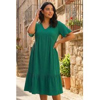 Textured V Neck Midi Dress