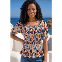 Floral Print Shirred Bardot Top