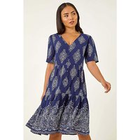 Border Print Tiered Dress