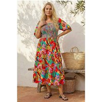 Floral Shirred Midi Dress