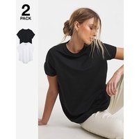 2 Pack Curved Hem Longline T Shirt Black White