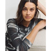 Printed Mesh Scoop Back Top Mono Print