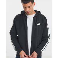 3 Stripes Full Zip Fleece Hoodie Black White 2XL