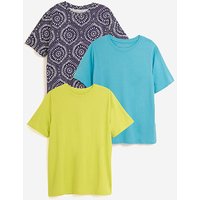 3 Pack Crew Neck Short Sleeve T Shirt Blue Navy Print Lime JD Williams