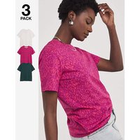 3 Pack Crew Neck Short Sleeve T Shirt Deep Green White Pink Print