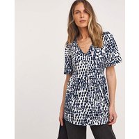 Sleeve Button Front Longline Top Animal Print JD Williams