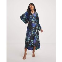 Floral Satin Wrap Dress Floral