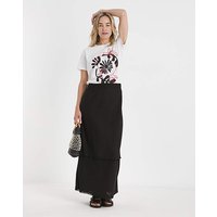 Linen Mix Frayed Hem Skirt