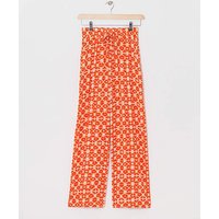 Crinkle Shirred Waist Wide Leg Trousers Terracotta Print