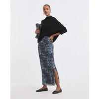 Mesh Rushed Column Skirt Print