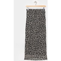 Mesh Rushed Column Skirt Animal Print