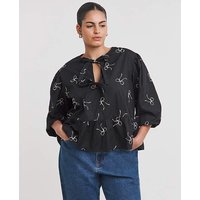 Embroidered Bow Front Blouse