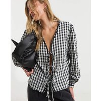 Gingham Tie Front Top