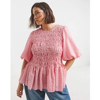 Gingham Shirred Blouse Gingham