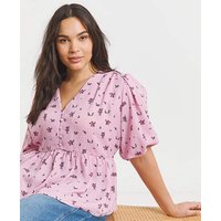 Button Through Peplum Blouse Print