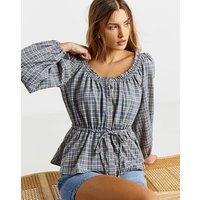 Cinch Square Neck Blouse Check