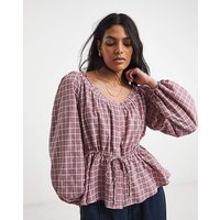 Cinch Waist Prairie Blouse Check