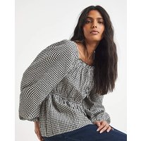 Seersucker Square Neck Blouse