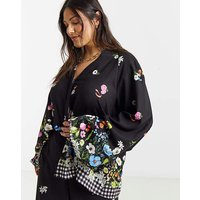 Gingham Puff Sleeve Button Down Blouse Multi