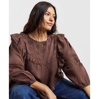 Broderie Yoke Blouse Chocolate