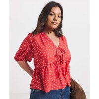 Print Poly Slub Tea Blouse Print