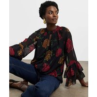 Ruffle Sleeve Blouse Floral Print