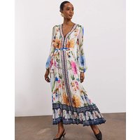 Pleated Maxi Dress Floral Coloured