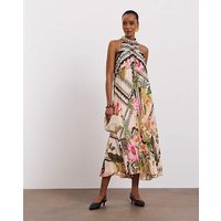 Pleated Trapeze Dress Coloured Floral