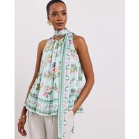 Halter Neck Drape Blouse Coloured Floral