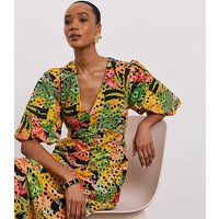 Printed Broderie Tea Dress Coloured Floral