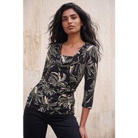 Leaf Print Gathered Cowl Neck Top