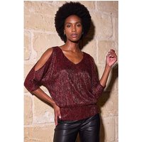 Metallic Plisse Banded Hem Top
